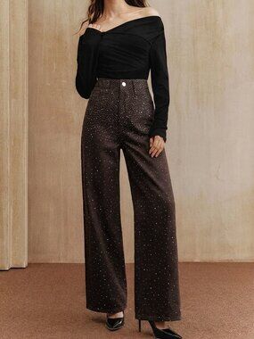Brown Chic Women's Glitter Wide Leg Pants